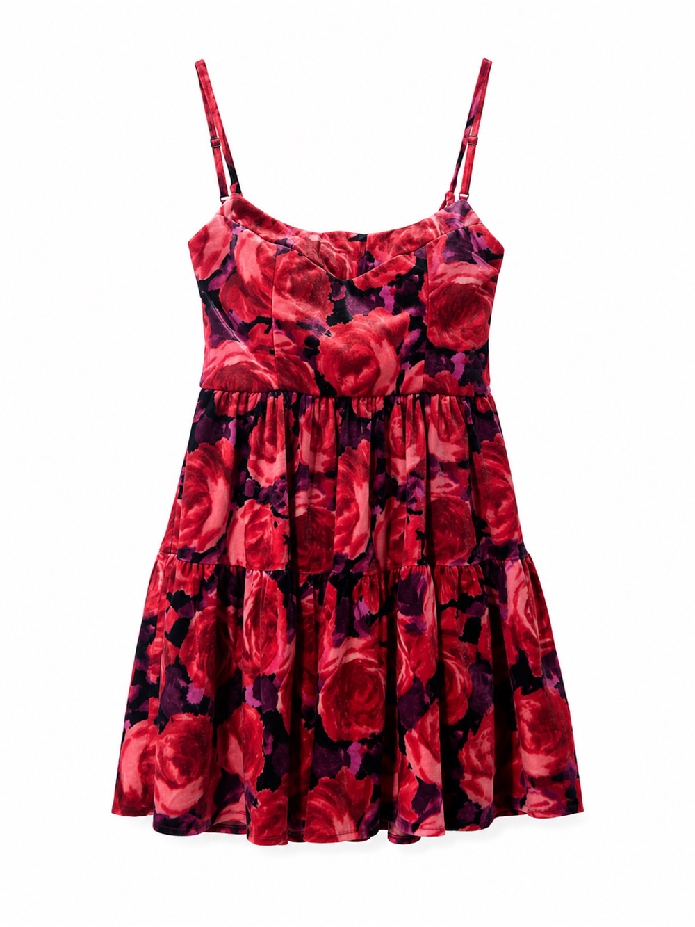 Violet Weekend velvet dress vibrant red floral print dress adjustable size 7/8